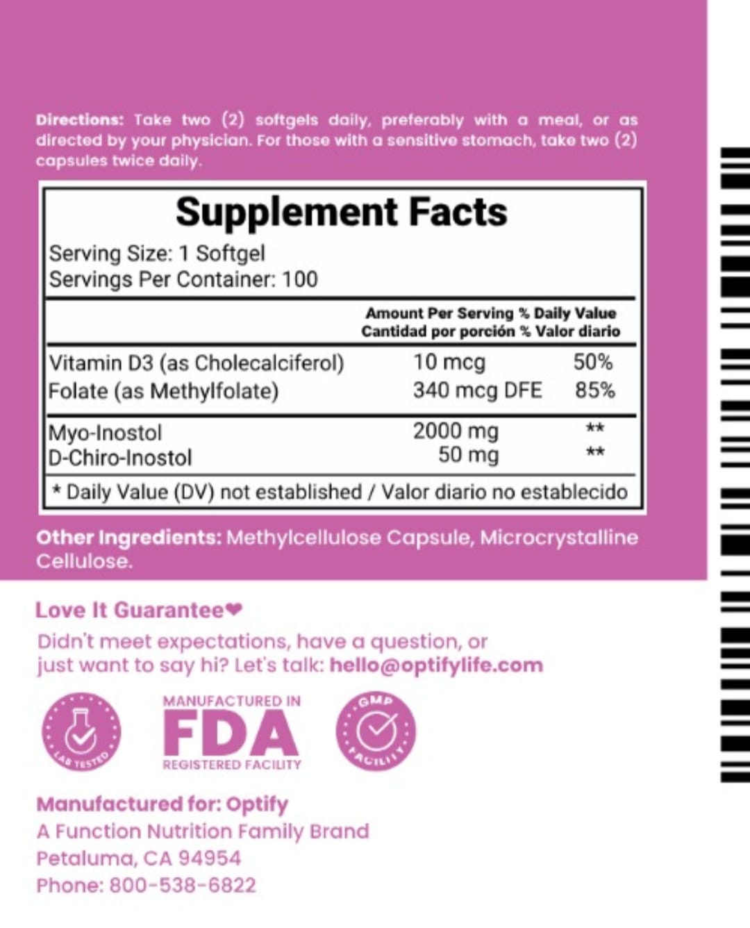 Suplemento Optify Inositol Mio-inositol